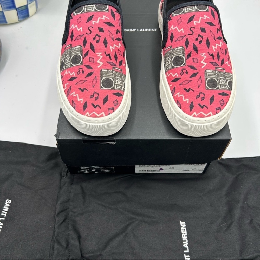 Women’s Saint Laurent Venice radio print slip on sneakers size 38 made in Italy - Picture 4 of 11